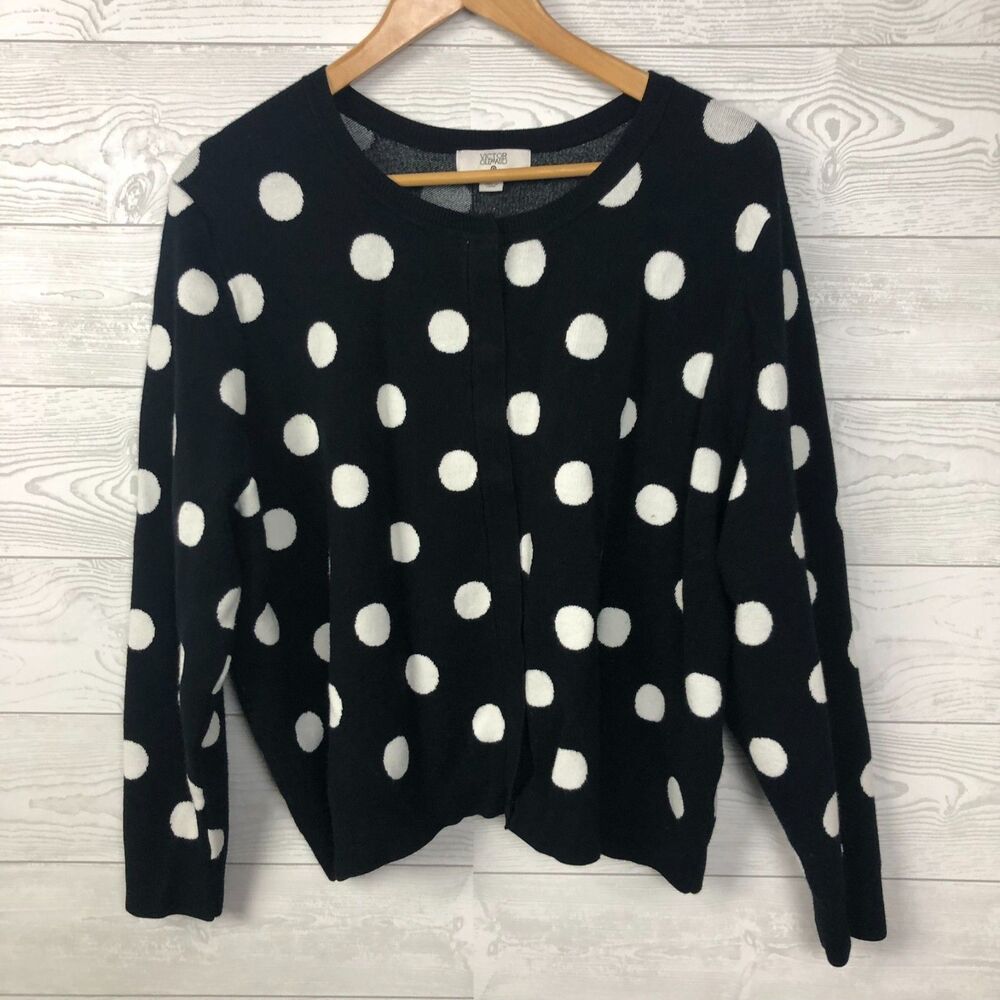 Victor Glemaud x Target Women's 2X Polka Dot Cardigan Sweater Long Sleeve Black
